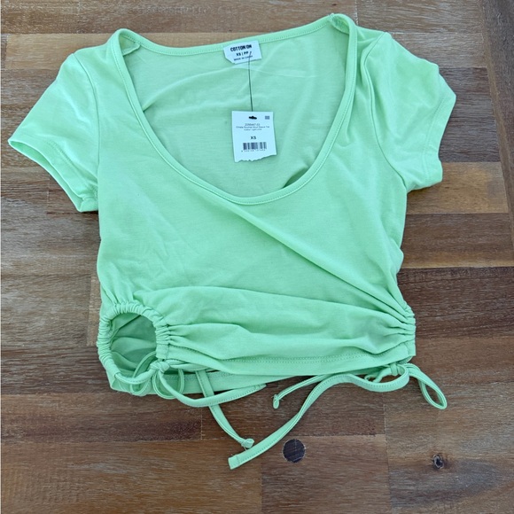 Cotton On Tops - Cotton On Lime Ruched Tie-Side Scoop Crop Top